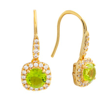 Load image into Gallery viewer, Elegant Confetti Juliet Women's 18k Yellow Gold Plated Green Cushion Halo Fashion Earrings