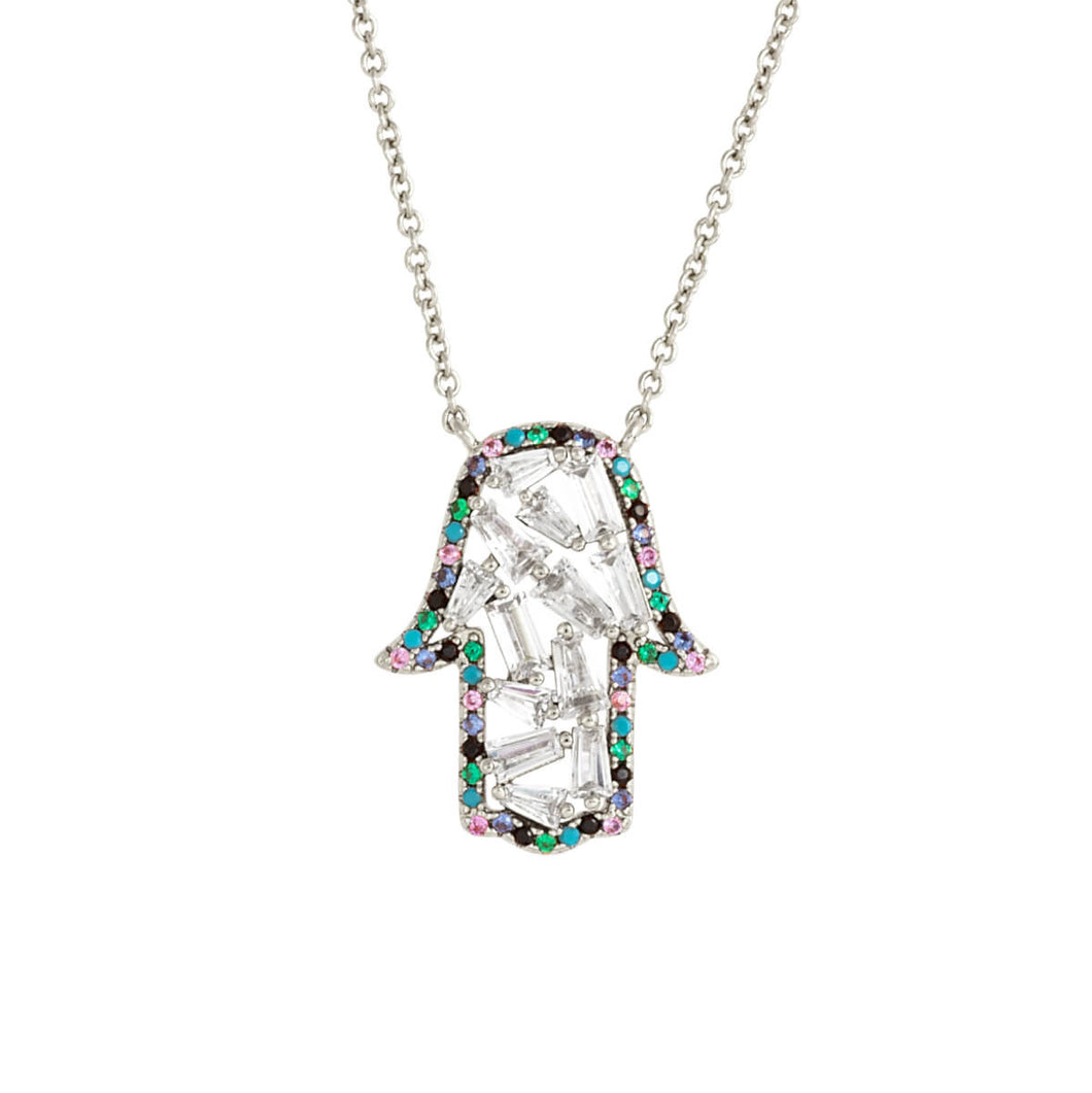 Elegant Confetti Barcelona Women's 18k White Gold Plated Hamsa Charm Fashion Necklace