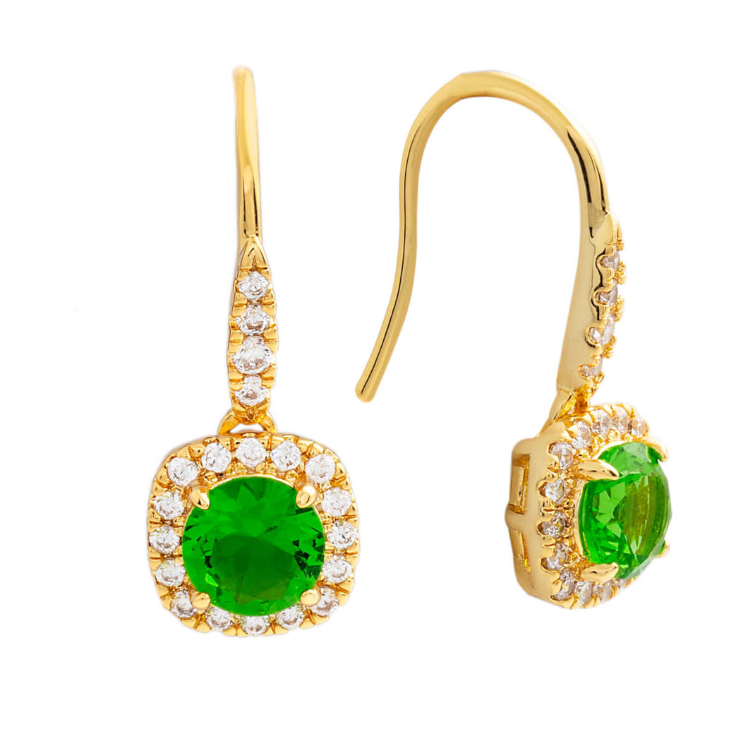 Elegant Confetti Juliet Women's 18k Yellow Gold Plated Green Cushion Halo Fashion Earrings