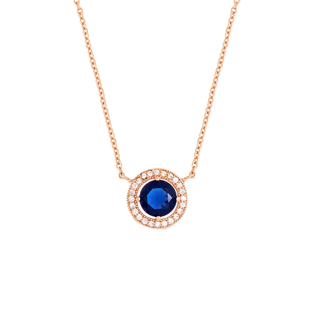 Elegant Confetti Juliet Women's 18k Rose Gold Plated Dark Blue Halo Pendant Fashion Necklace